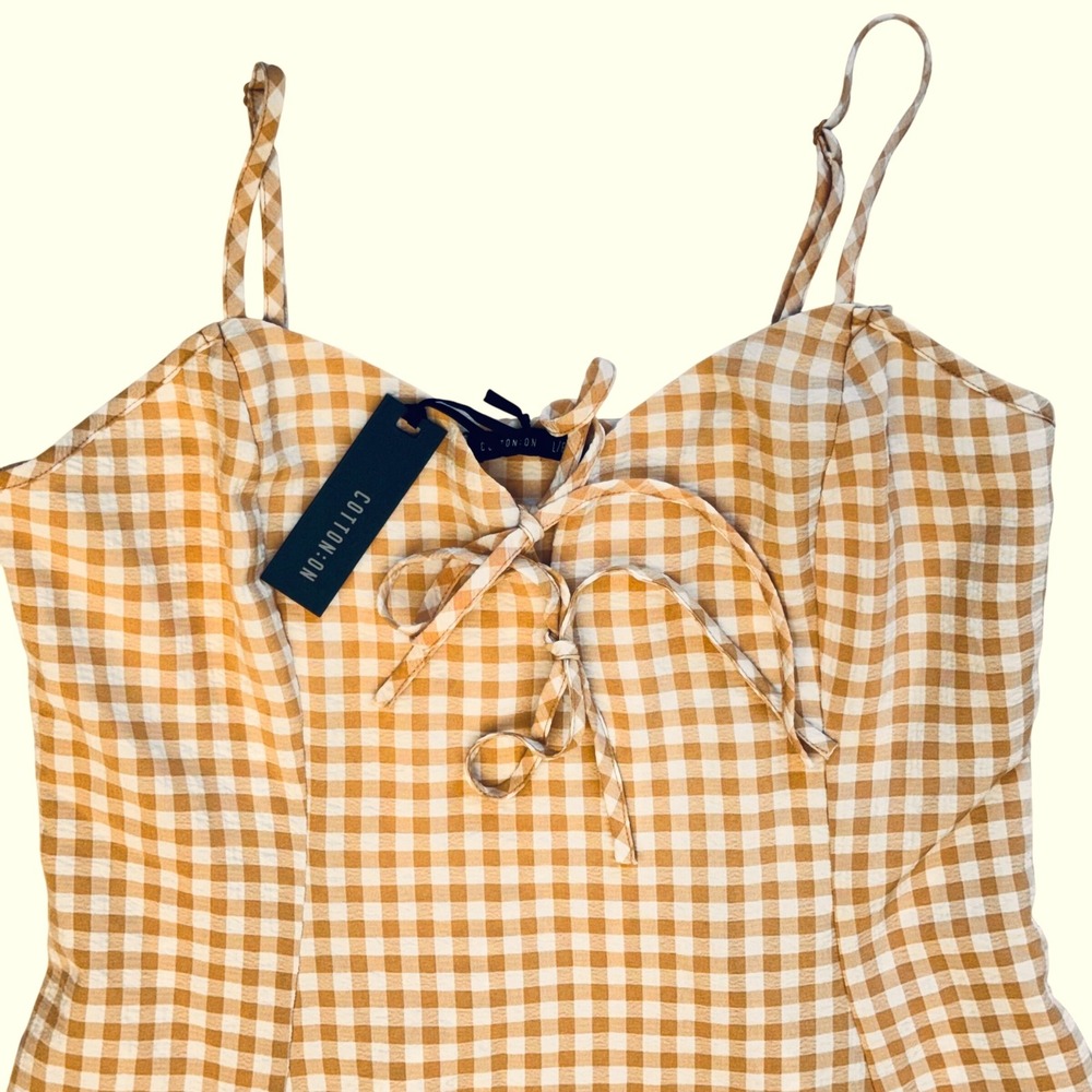 COTTON ON Woven Agnes Tie Front Mini Dress Size L Abby Gingham Taffy NWT New